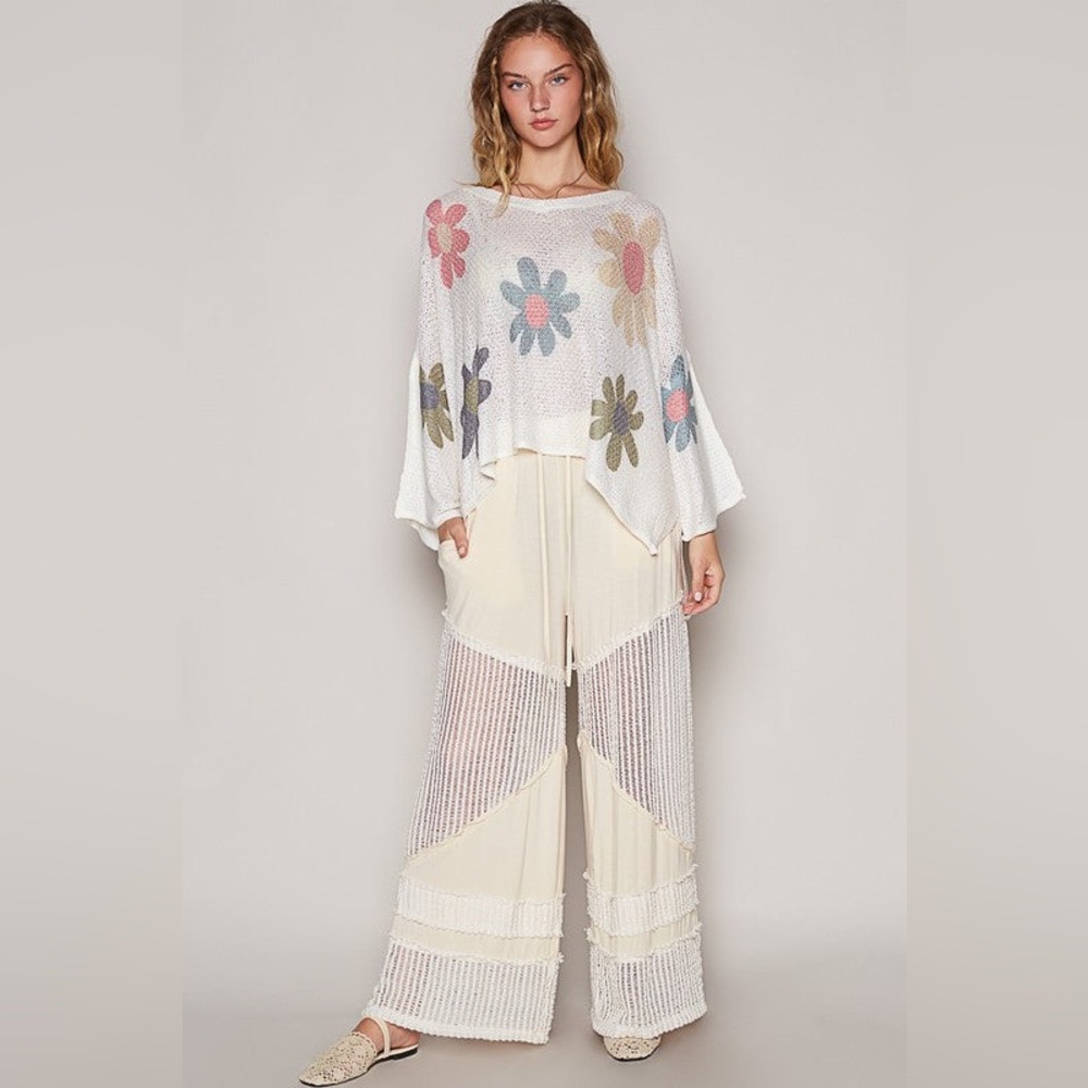 POL FLOWER‎ DROPPED SHOULDER LONG SLEEVE KNIT TOP Sz: S